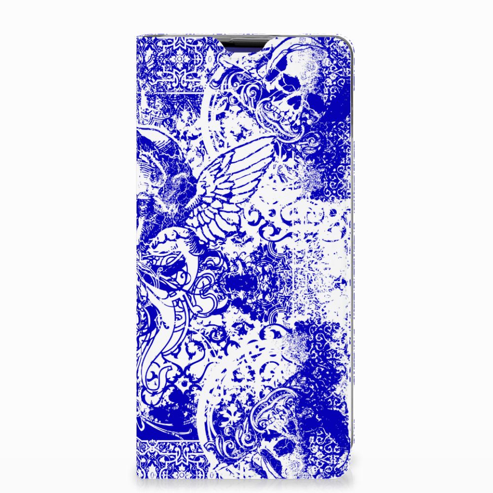 Mobiel BookCase Samsung Galaxy S10 Plus Angel Skull Blauw