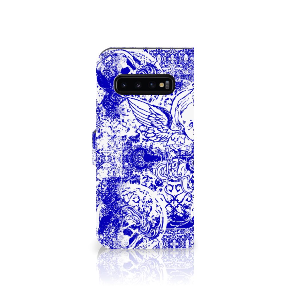 Telefoonhoesje met Naam Samsung Galaxy S10 Plus Angel Skull Blauw