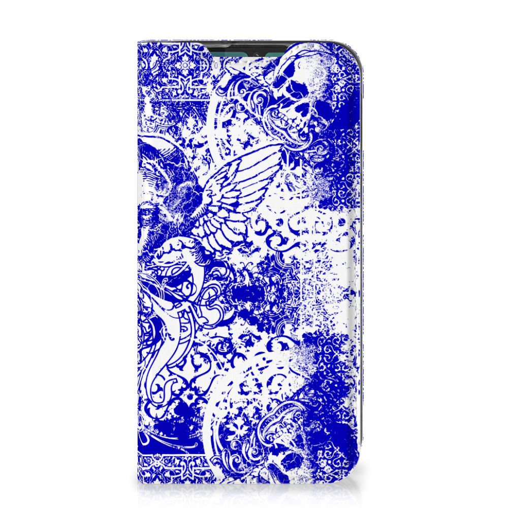 Mobiel BookCase Motorola G8 Plus Angel Skull Blauw