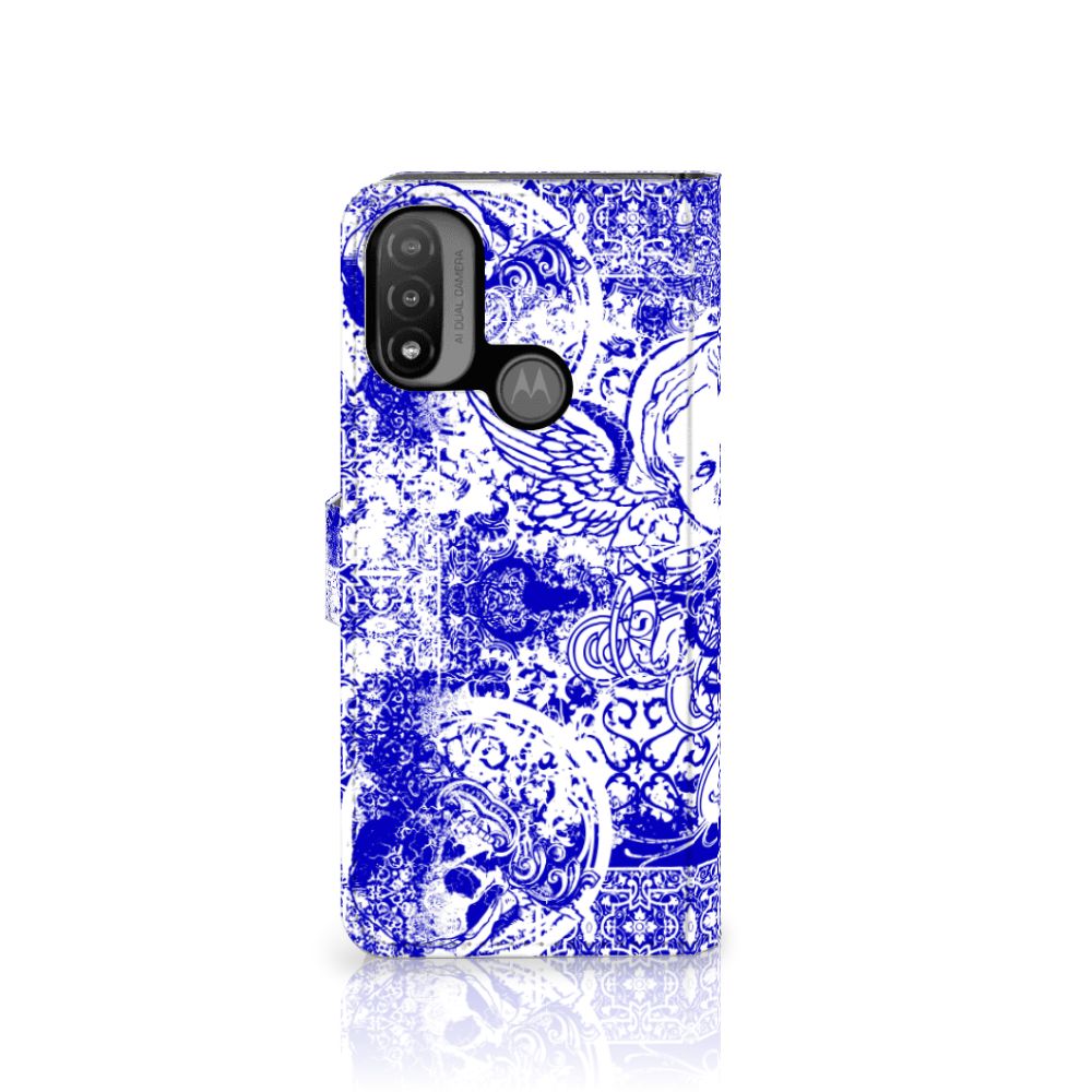 Telefoonhoesje met Naam Motorola Moto E20 | E30 | E40 Angel Skull Blauw
