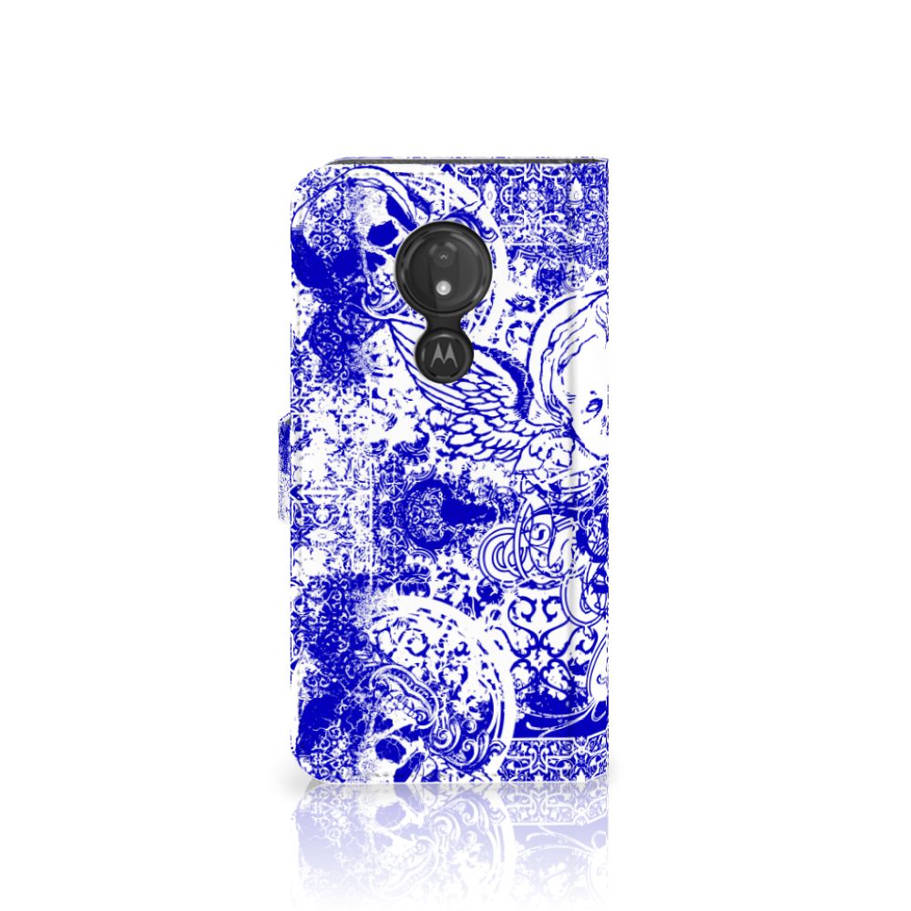 Telefoonhoesje met Naam Motorola Moto G7 Power Angel Skull Blauw