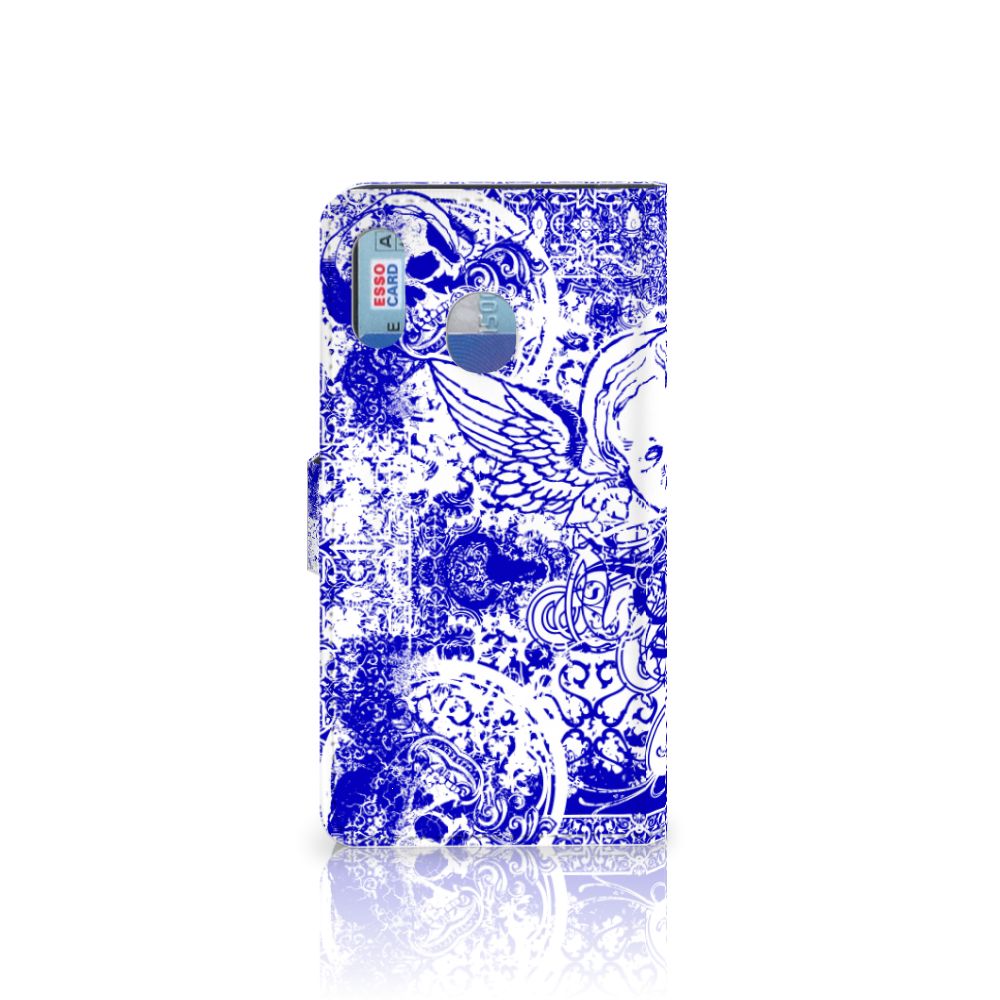 Telefoonhoesje met Naam Samsung Galaxy M20 Angel Skull Blauw