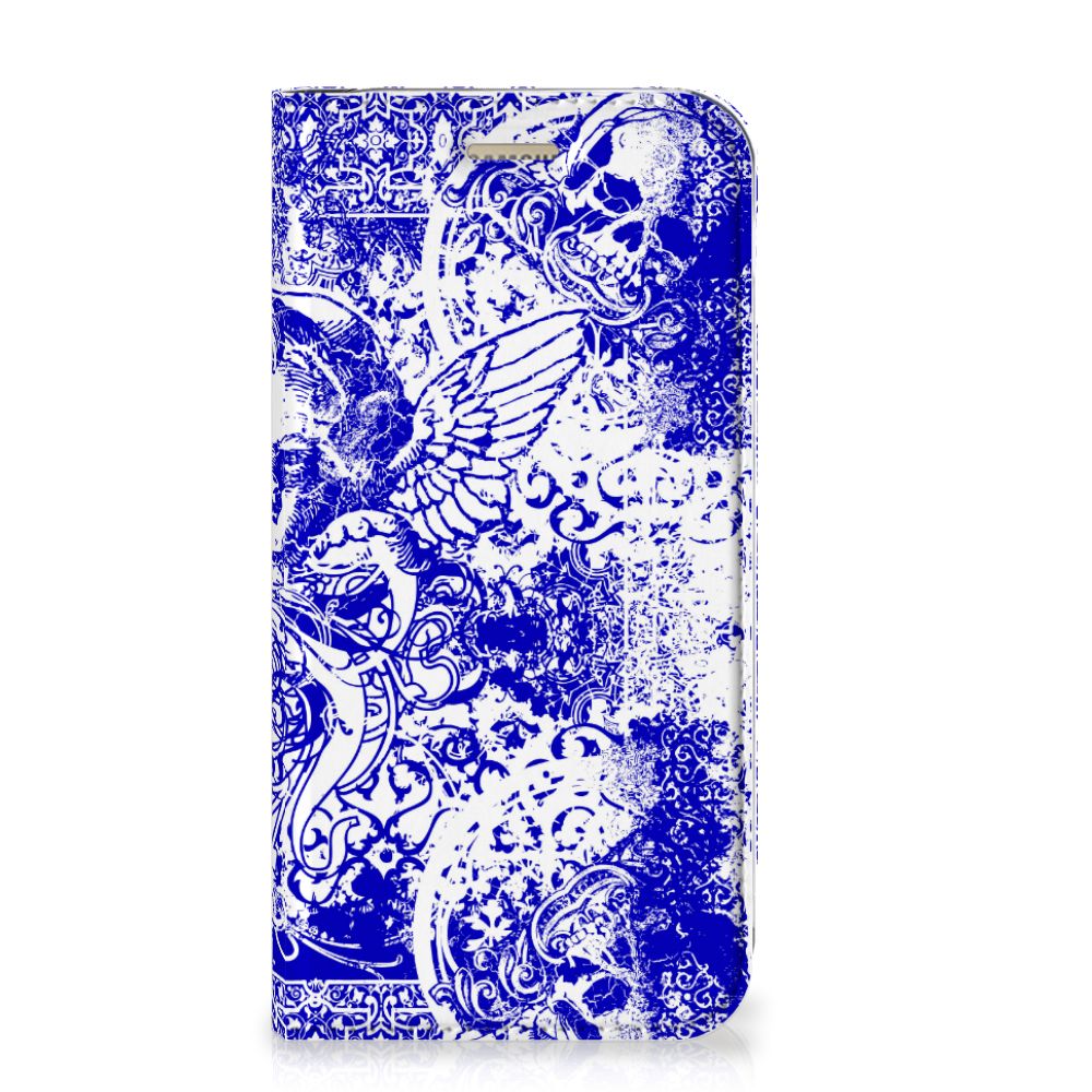 Mobiel BookCase Samsung Galaxy A5 2017 Angel Skull Blauw
