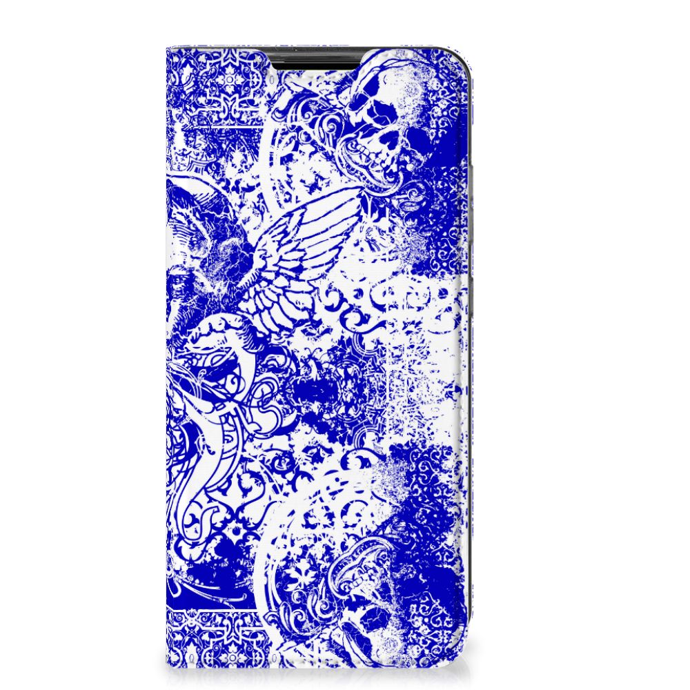 Mobiel BookCase Samsung Galaxy A52 Angel Skull Blauw