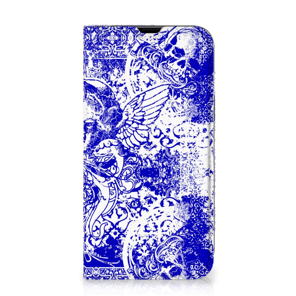 Mobiel BookCase iPhone 13 Angel Skull Blauw