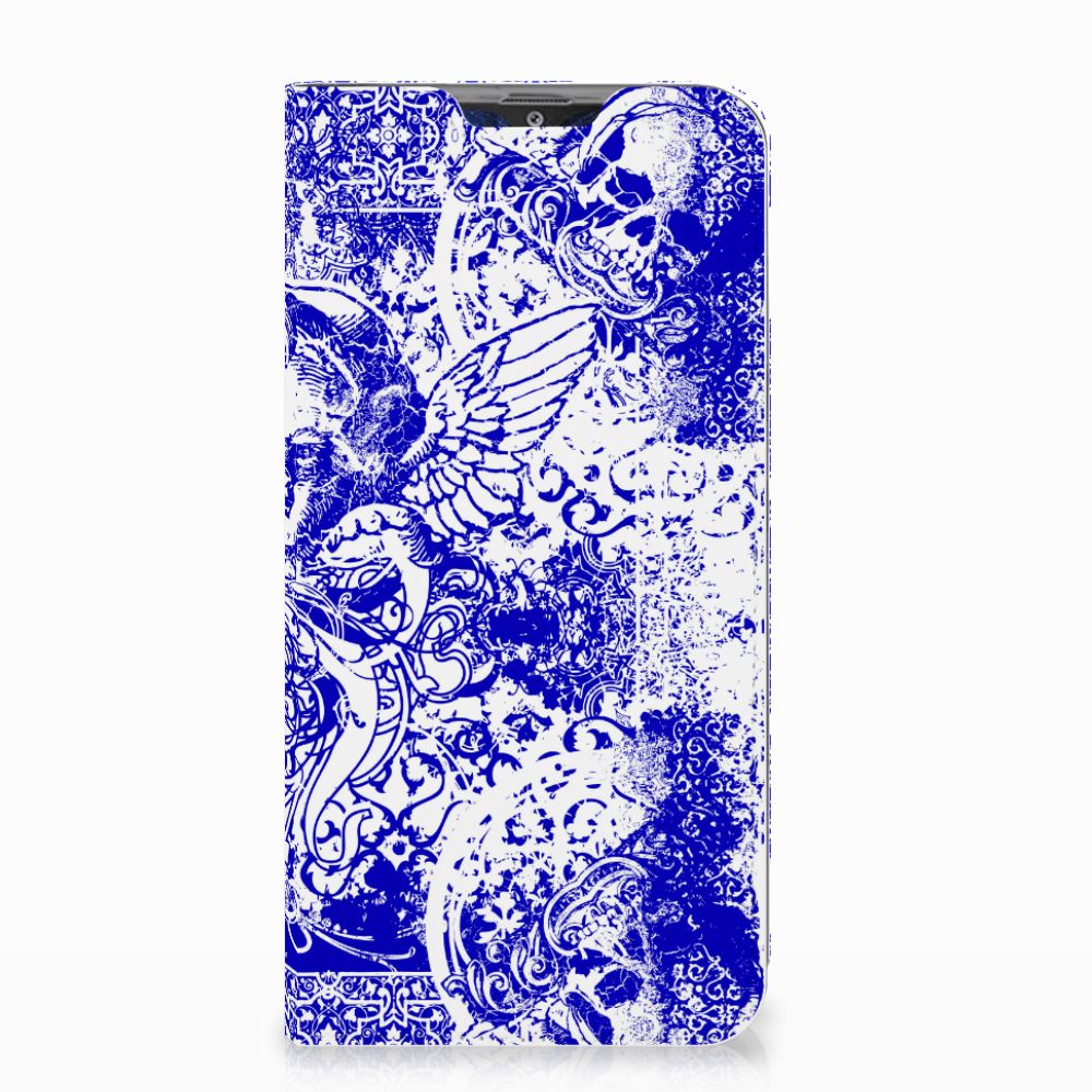 Mobiel BookCase Samsung Galaxy A30 Angel Skull Blauw