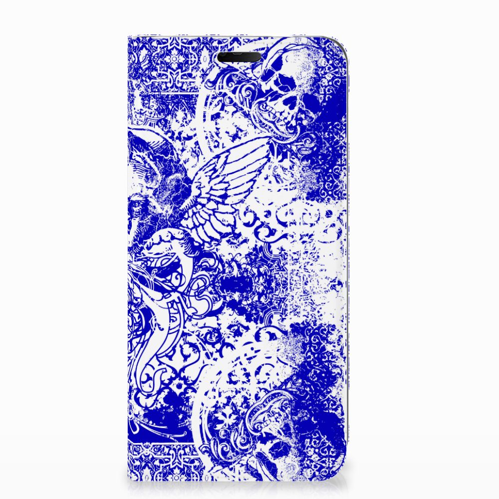 Mobiel BookCase Nokia 7.1 (2018) Angel Skull Blauw