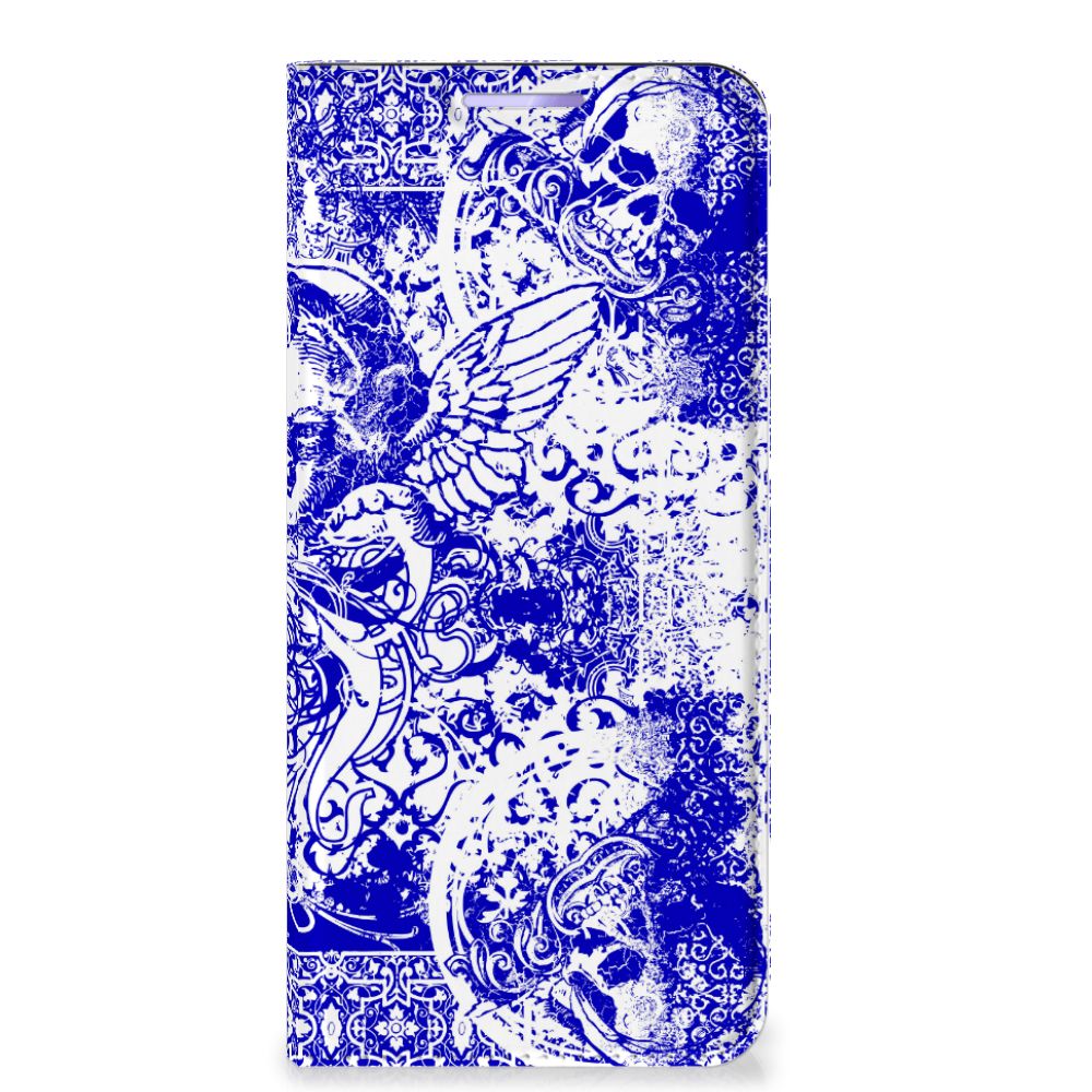 Mobiel BookCase OPPO Find X3 Lite Angel Skull Blauw