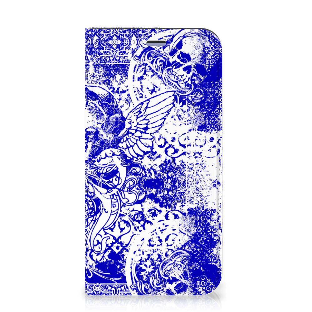 Mobiel BookCase iPhone 12 Mini Angel Skull Blauw