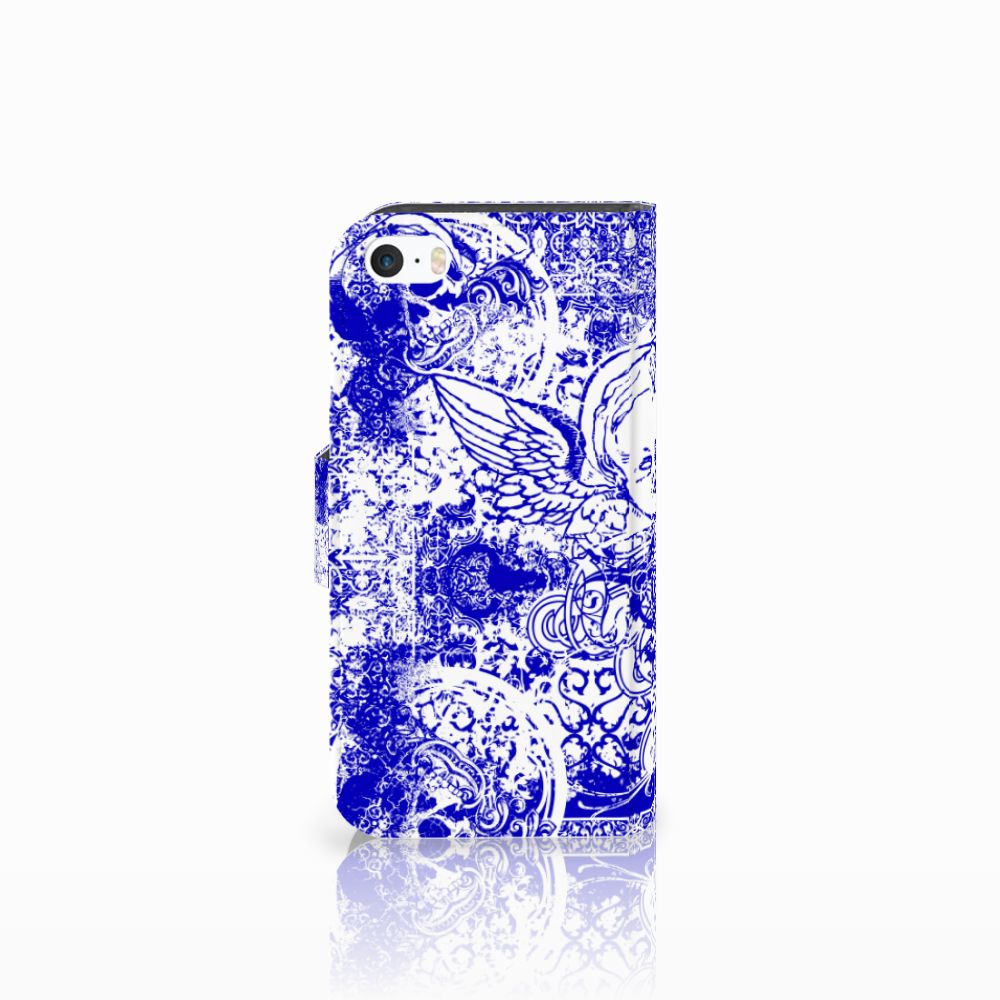 Telefoonhoesje met Naam Apple iPhone 5 | 5s | SE Angel Skull Blauw