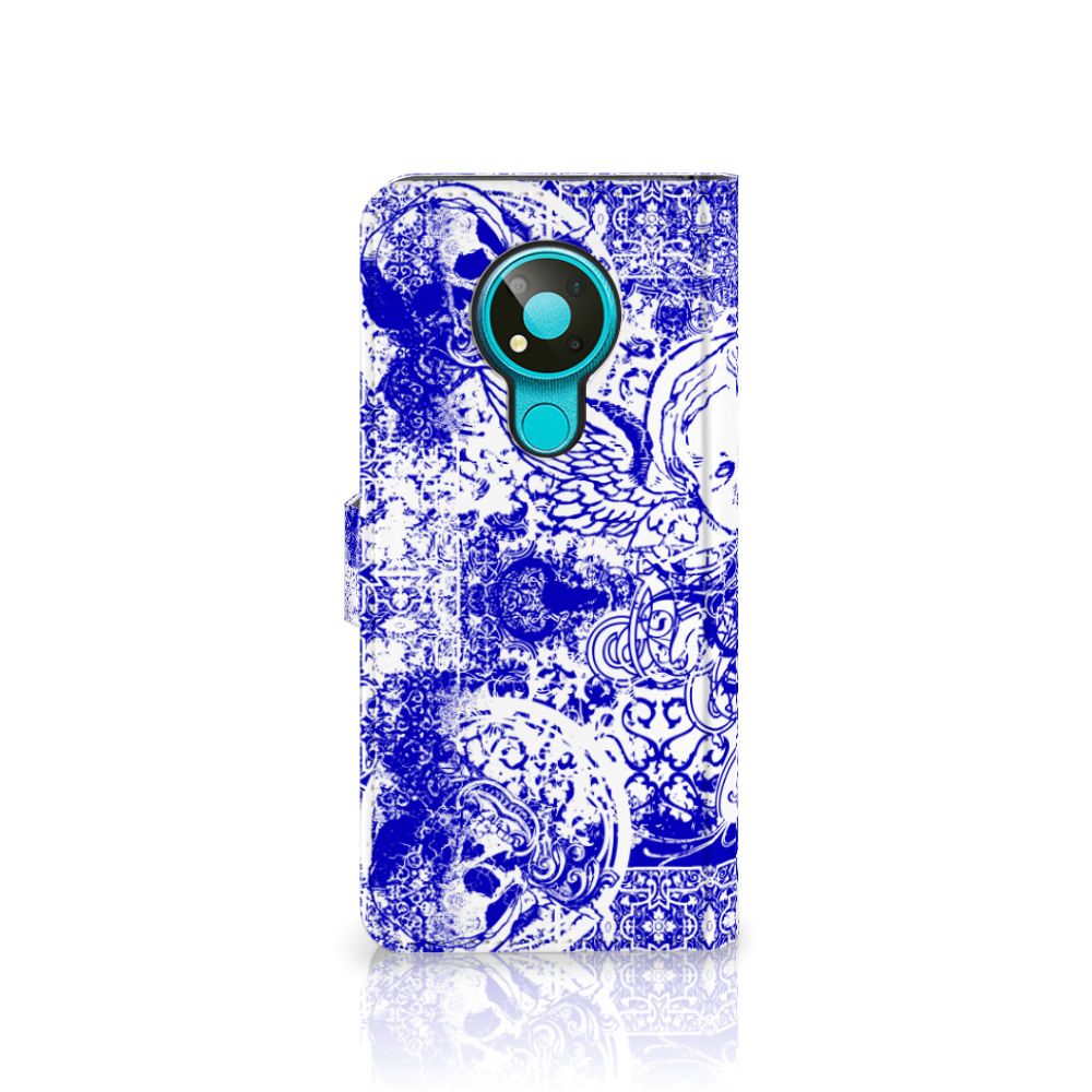 Telefoonhoesje met Naam Nokia 3.4 Angel Skull Blauw