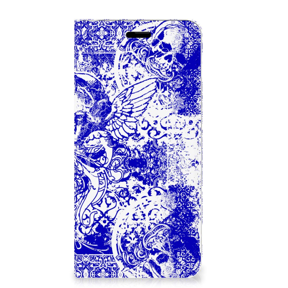 Mobiel BookCase Nokia 5.1 (2018) Angel Skull Blauw