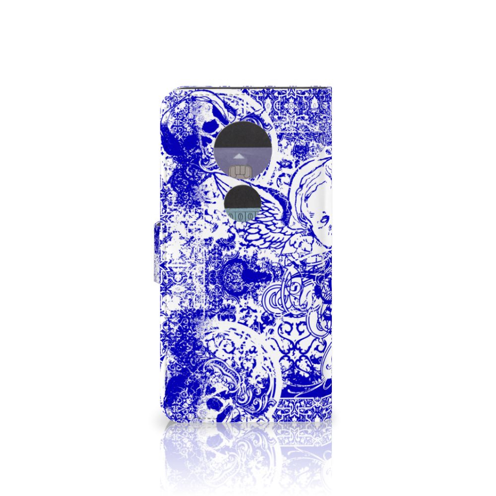Telefoonhoesje met Naam Motorola Moto E5 Play Angel Skull Blauw