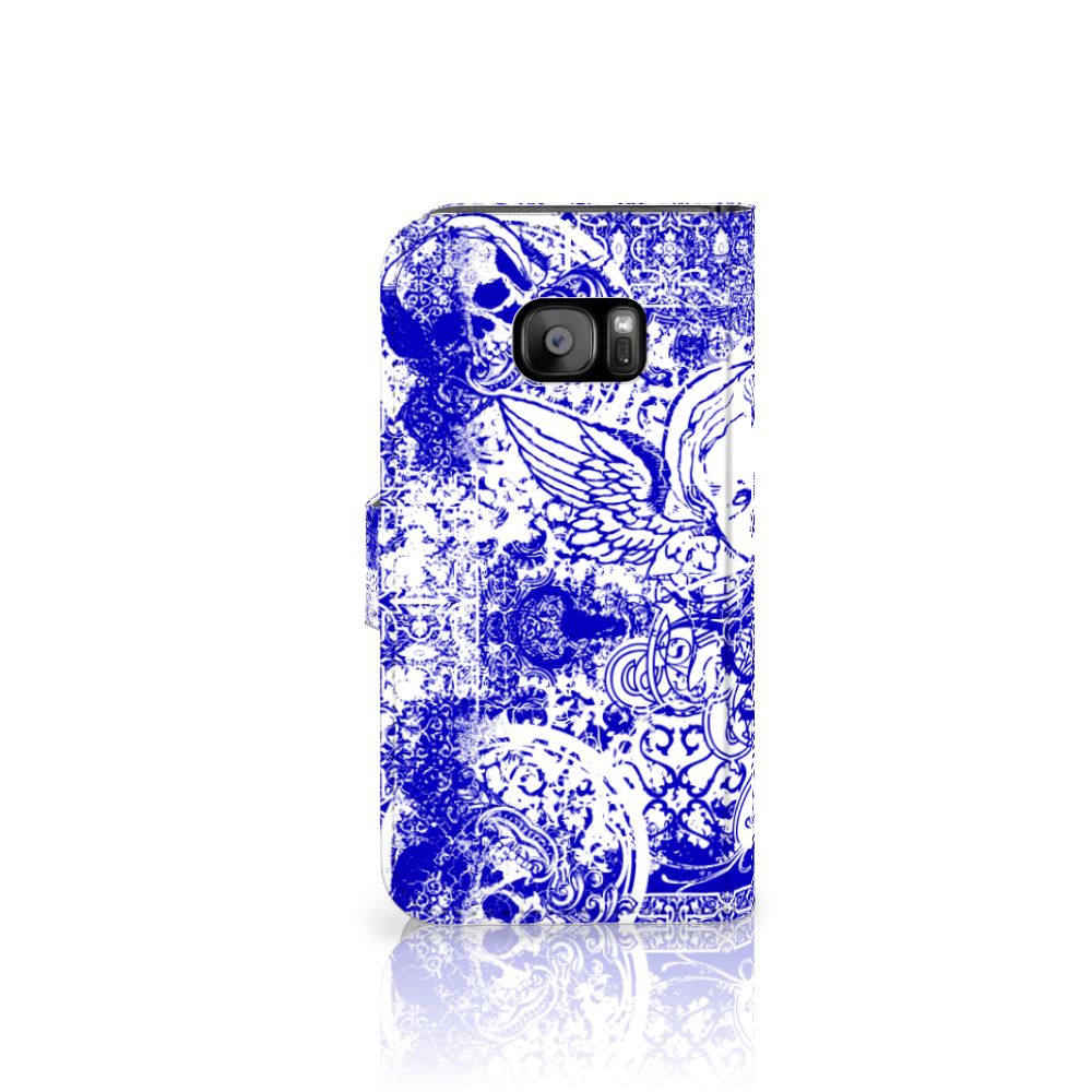 Telefoonhoesje met Naam Samsung Galaxy S7 Edge Angel Skull Blauw