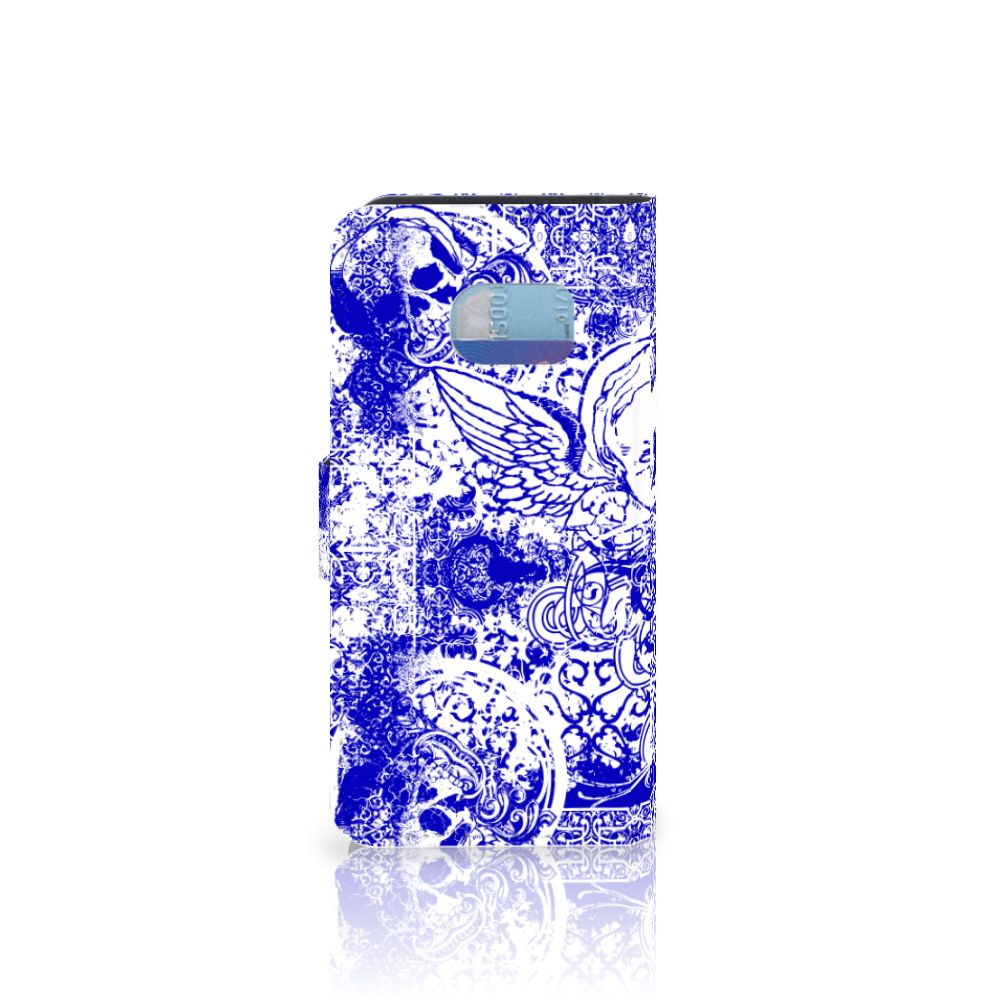 Telefoonhoesje met Naam Samsung Galaxy S6 Edge Angel Skull Blauw