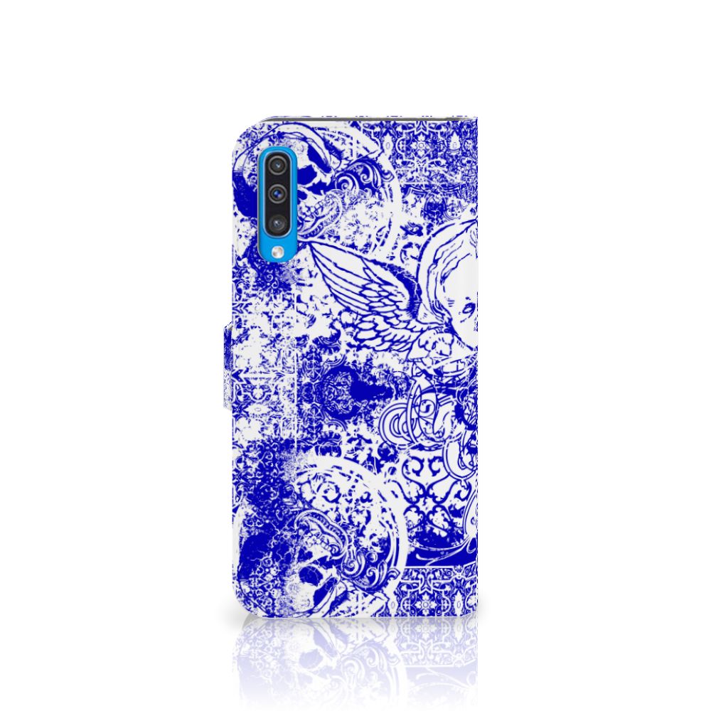 Telefoonhoesje met Naam Samsung Galaxy A50 Angel Skull Blauw