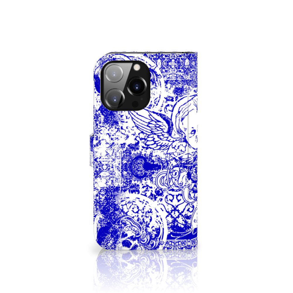 Telefoonhoesje met Naam iPhone 14 Pro Max Angel Skull Blauw
