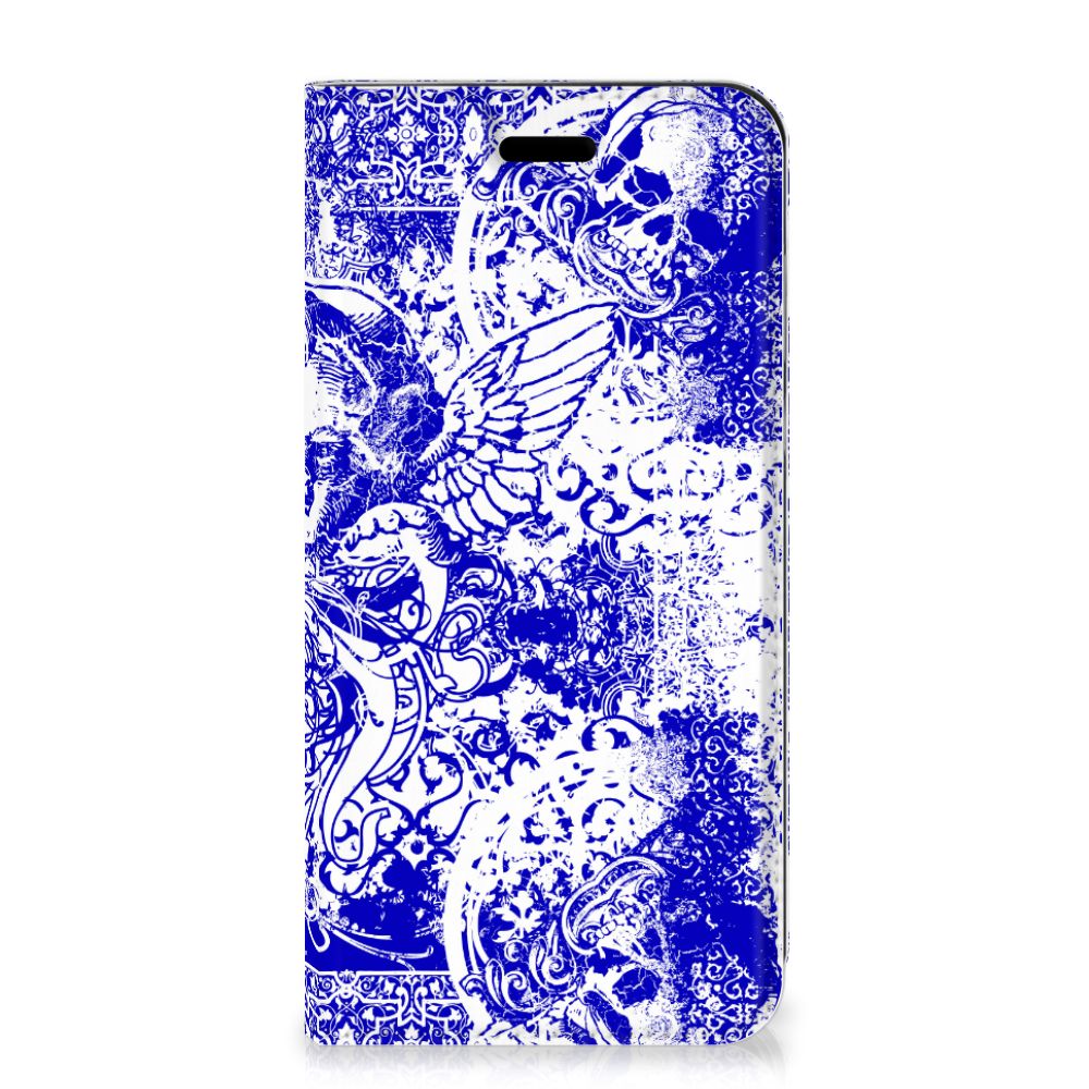 Mobiel BookCase Huawei P20 Lite Angel Skull Blauw