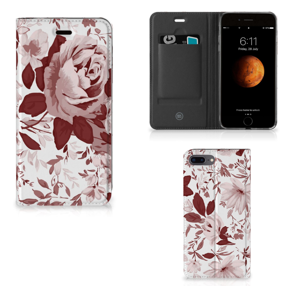 Apple iPhone 7 Plus | 8 Plus Uniek Standcase Hoesje Watercolor Flowers
