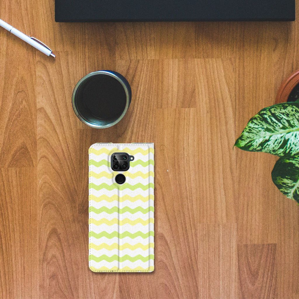 Xiaomi Redmi Note 9 Hoesje met Magneet Waves Yellow