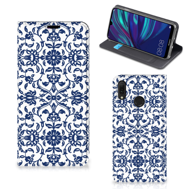 Huawei Y7 hoesje Y7 Pro (2019) Smart Cover Flower Blue