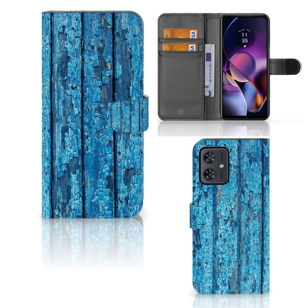 Motorola Moto G54 Book Style Case Wood Blue