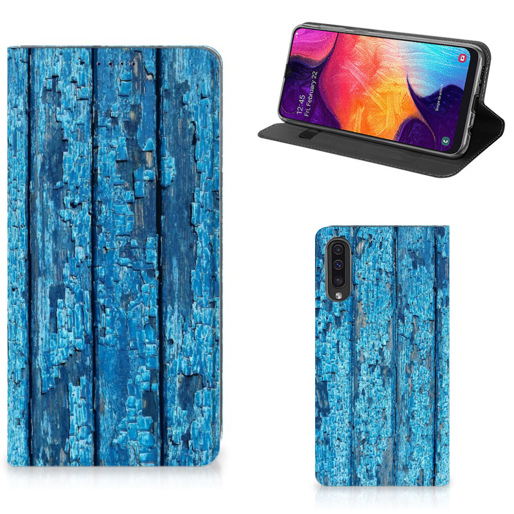 Samsung Galaxy A50 Uniek Standcase Hoesje Wood Blue