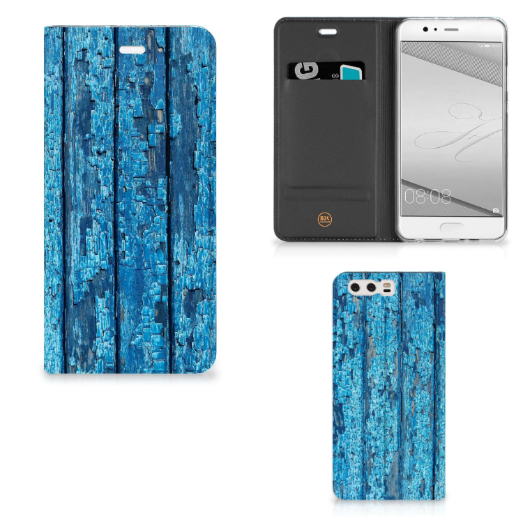 Huawei P10 Plus Uniek Standcase Hoesje Wood Blue