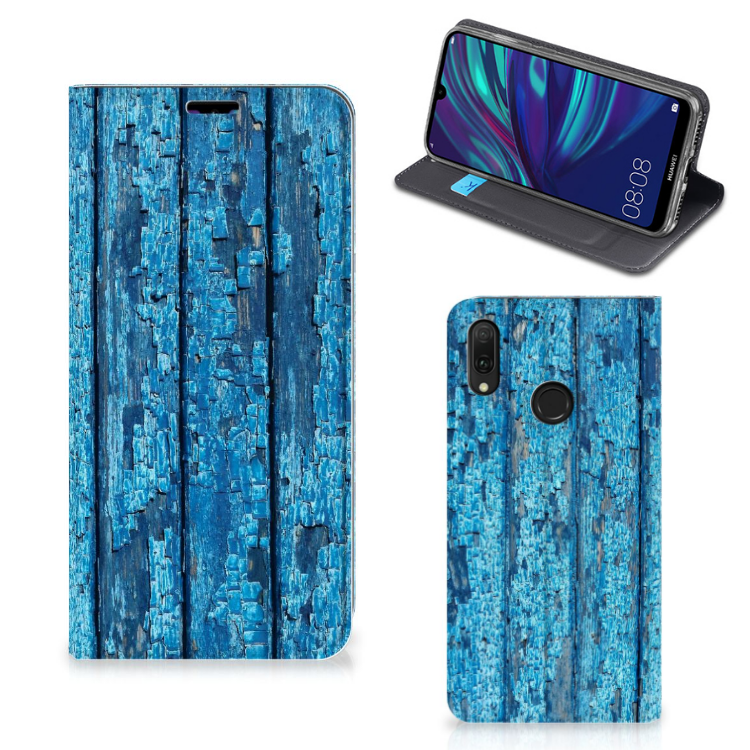 Huawei Y7 hoesje Y7 Pro (2019) Book Wallet Case Wood Blue