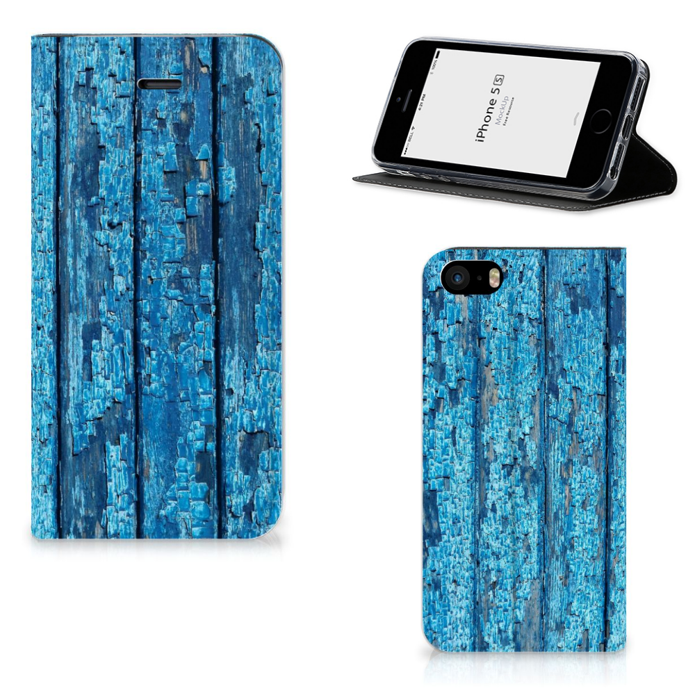 iPhone SE|5S|5 Book Wallet Case Wood Blue