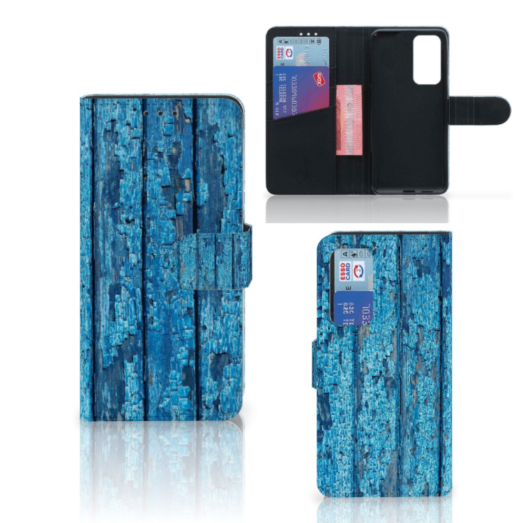 Huawei P40 Book Style Case Wood Blue
