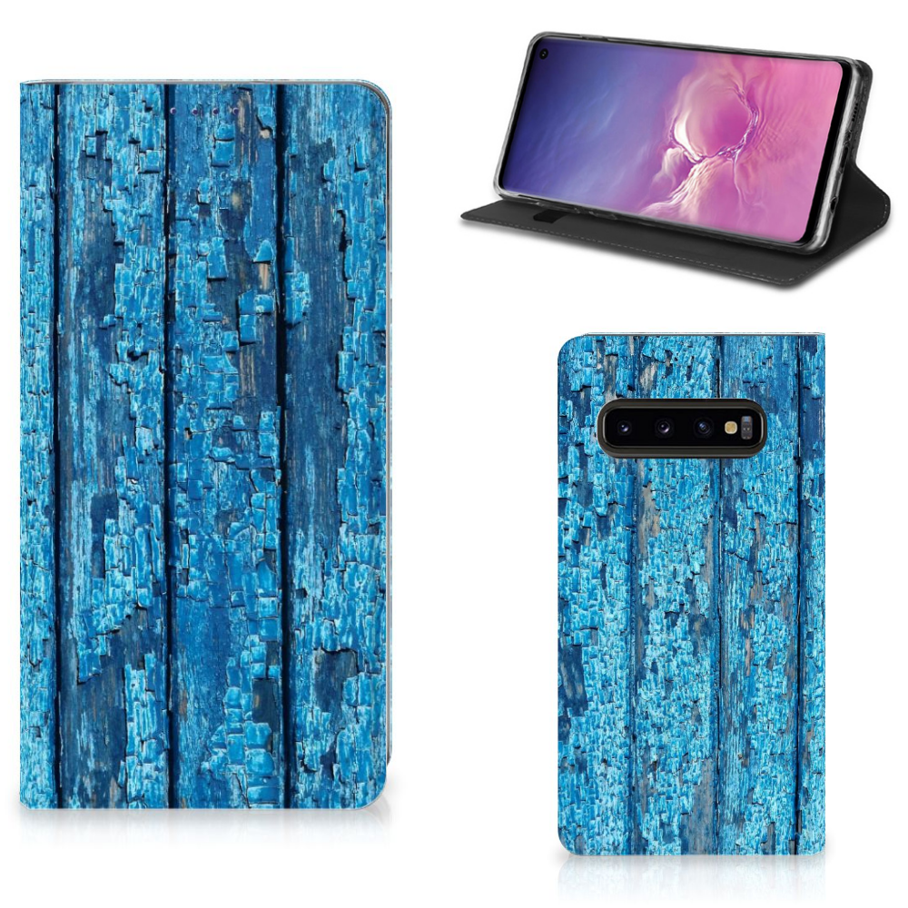 Samsung Galaxy S10 Uniek Standcase Hoesje Wood Blue