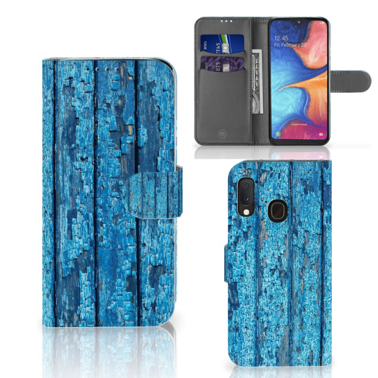 Samsung Galaxy A20e Book Style Case Wood Blue