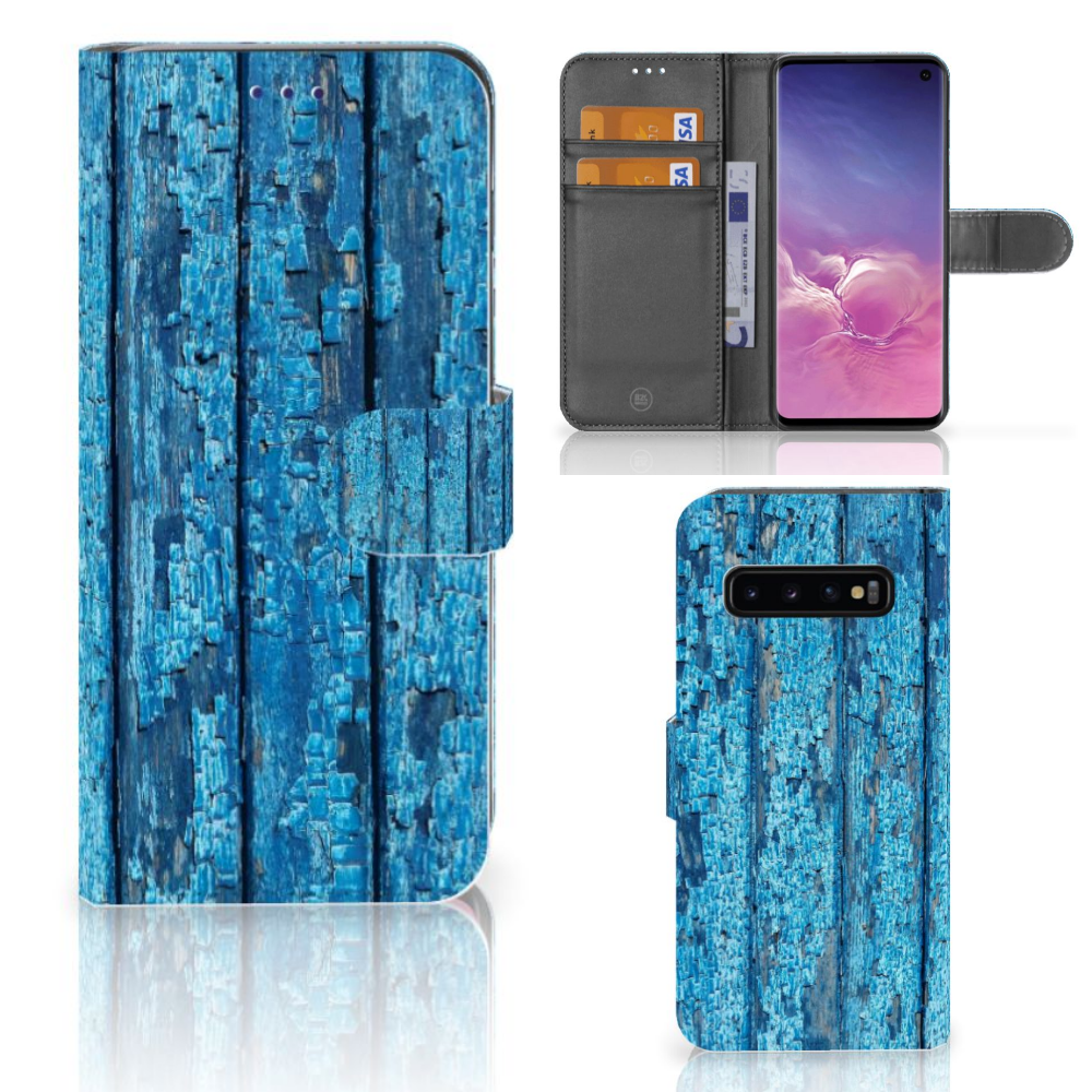 Samsung Galaxy S10 Uniek Boekhoesje Wood Blue