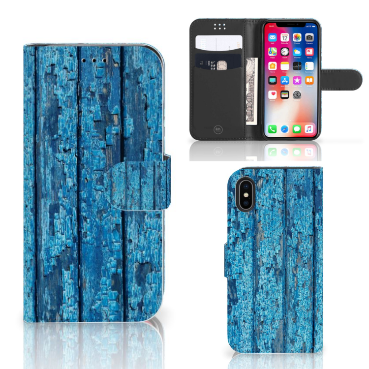 Apple iPhone X | Xs Book Style Case Wood Blue