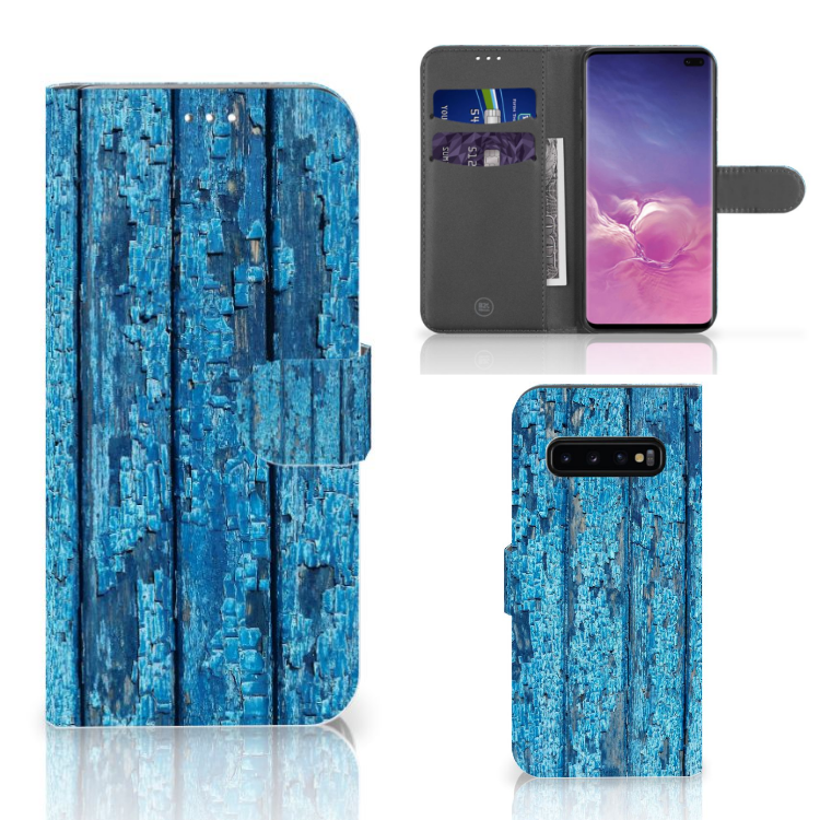 Samsung Galaxy S10 Plus Uniek Boekhoesje Wood Blue