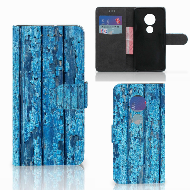 Motorola Moto G7 Play Book Style Case Wood Blue