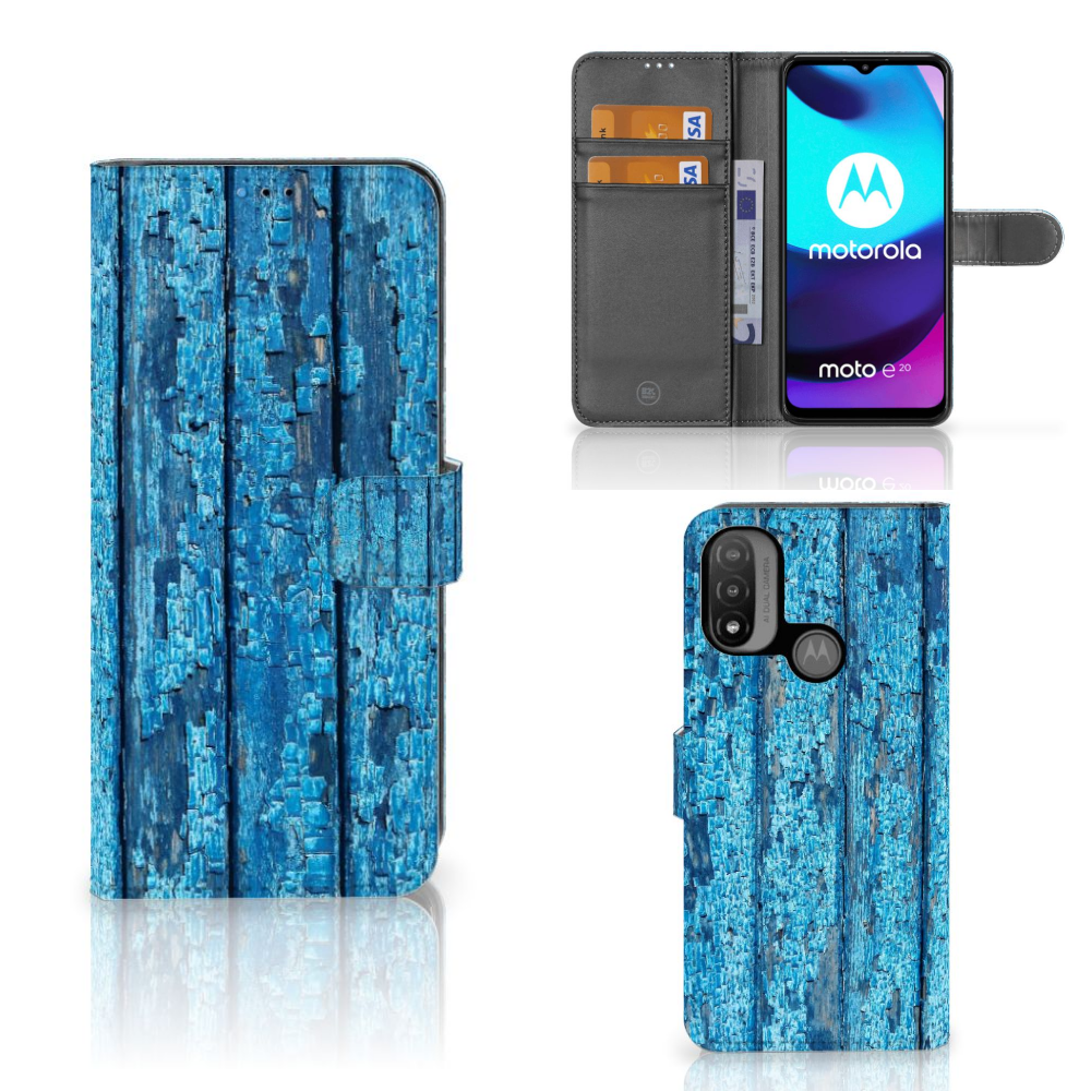 Motorola Moto E20 | E30 | E40 Book Style Case Wood Blue