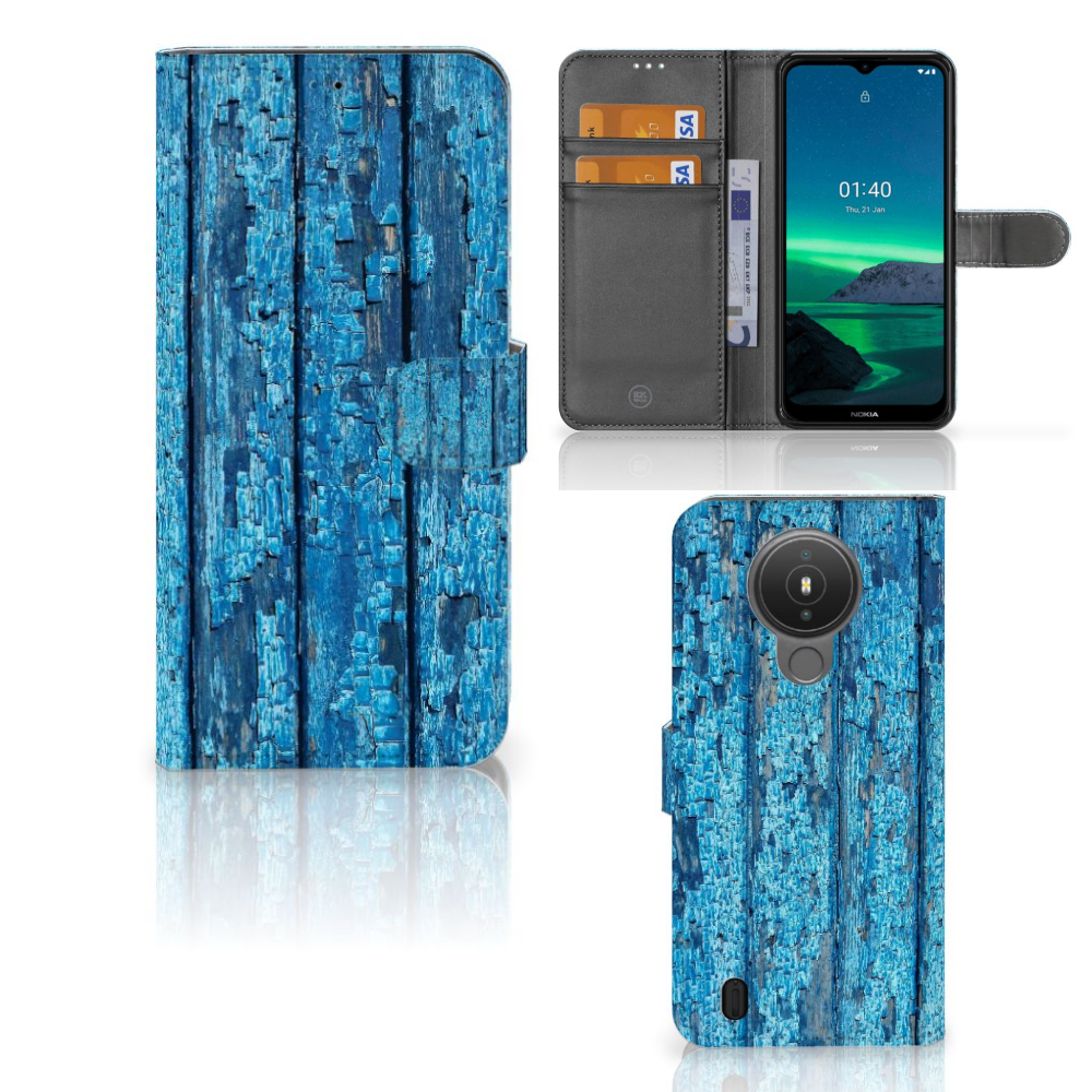 Nokia 1.4 Book Style Case Wood Blue