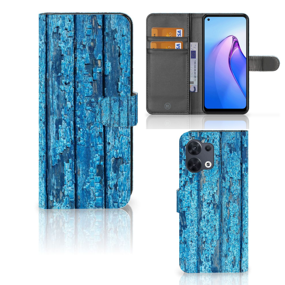 OPPO Reno8 Book Style Case Wood Blue