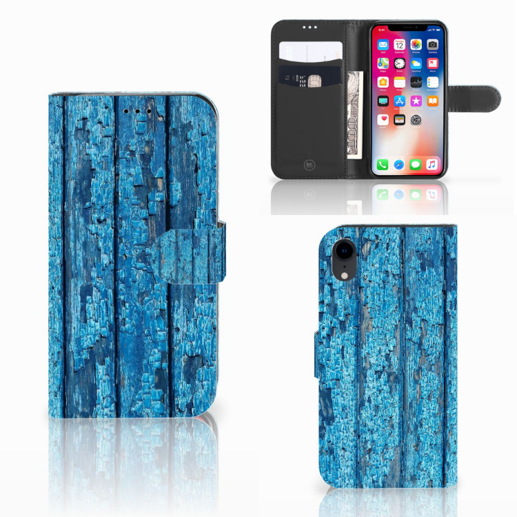 Apple iPhone Xr Book Style Case Wood Blue