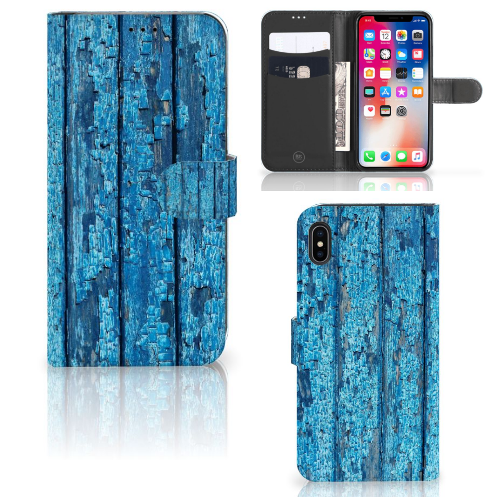Apple iPhone Xs Max Book Style Case Wood Blue