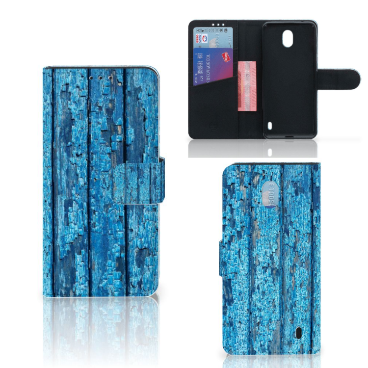 Nokia 1 Plus Book Style Case Wood Blue