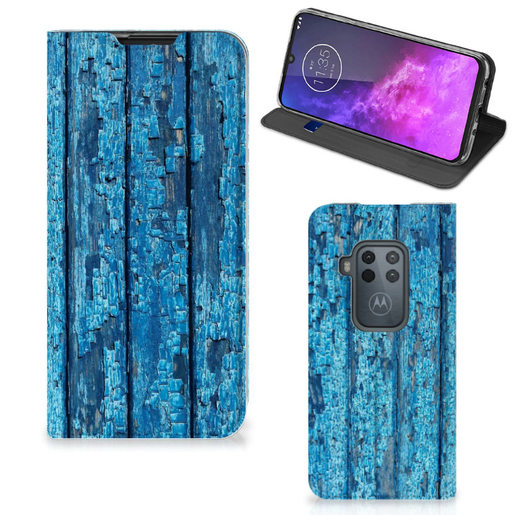 Motorola One Zoom Book Wallet Case Wood Blue