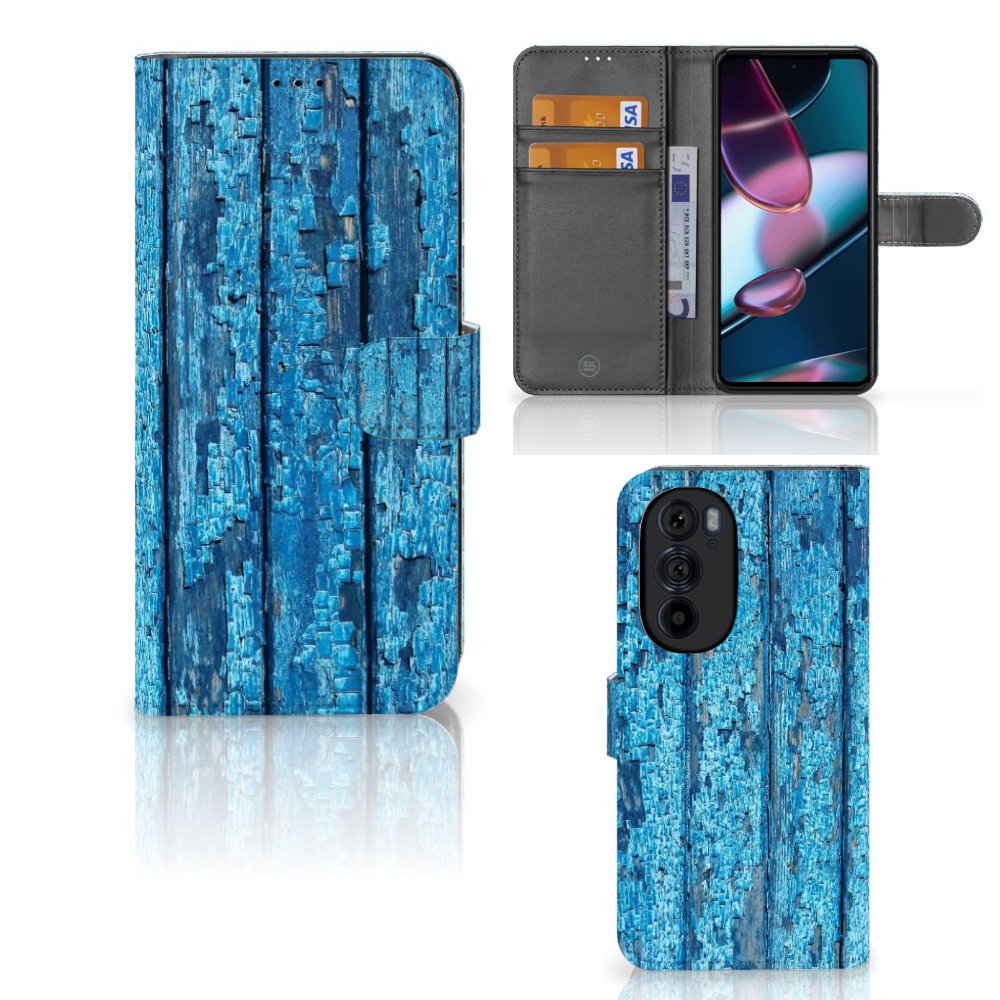 Motorola Edge 30 Pro Book Style Case Wood Blue