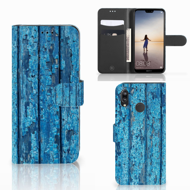 Huawei P20 Lite Book Style Case Wood Blue