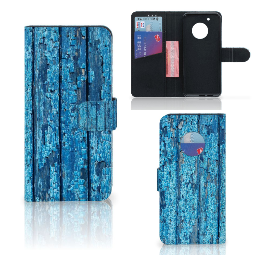 Motorola Moto G5 Plus Book Style Case Wood Blue