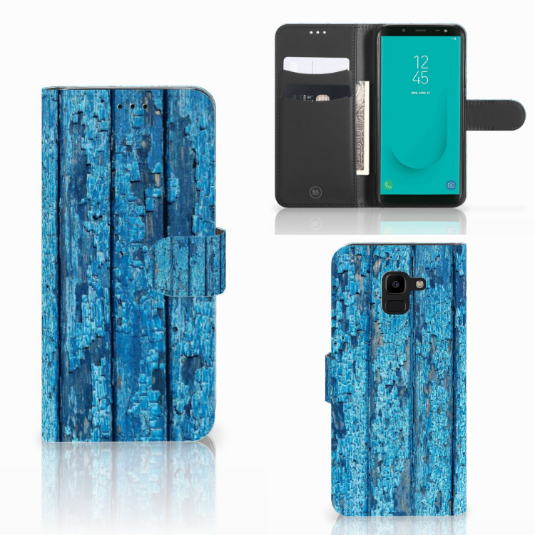 Samsung Galaxy J6 2018 Uniek Boekhoesje Wood Blue