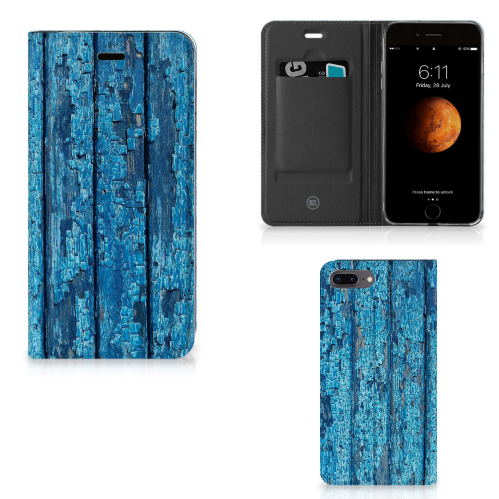 Apple iPhone 7 Plus | 8 Plus Uniek Standcase Hoesje Wood Blue