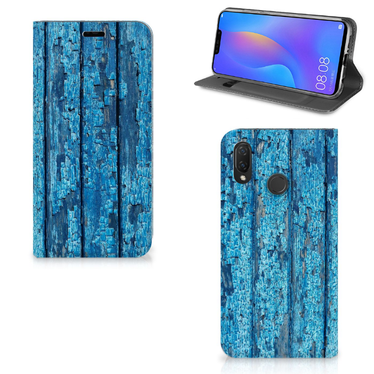 Huawei P Smart Plus Uniek Standcase Hoesje Wood Blue